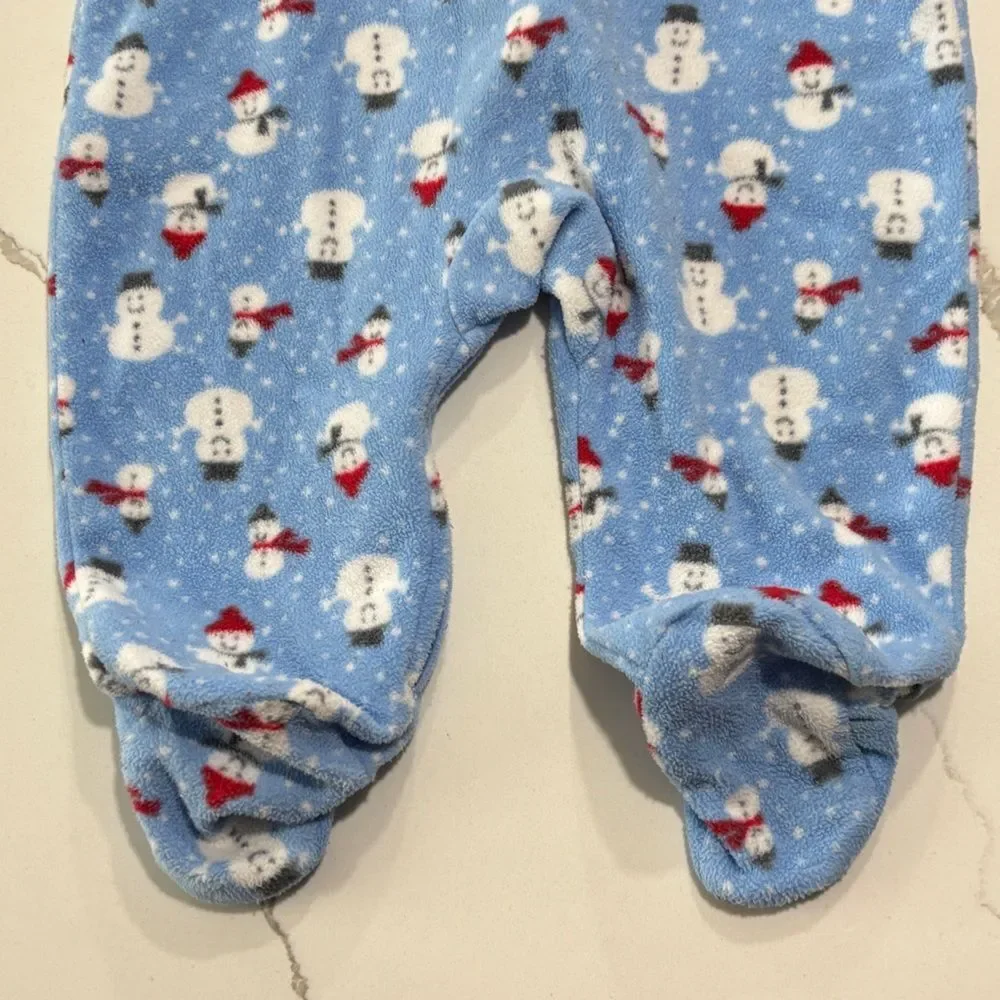 Carter’s Baby Boys Blue Fleece Snowman Christmas Footed Pajamas Sleeper 6 Months